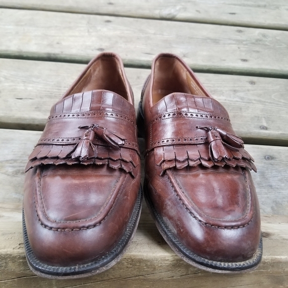 Vintage Bostonian Florentino Brown Leather Fringe Tasseled Moc Toe Loafers 11 - Picture 2 of 10